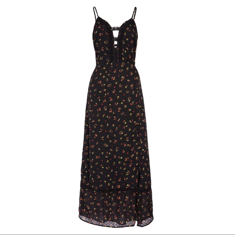 Lace Trim Floral Plunge Neck Dress 👗